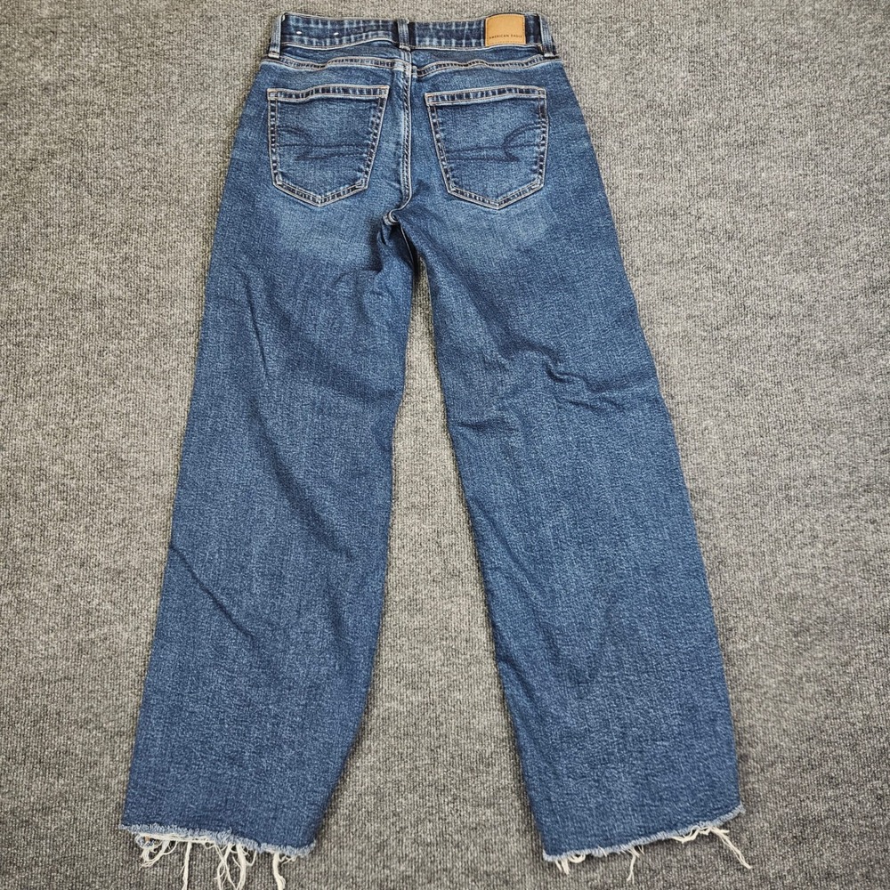 American‎ Eagle Low-Rise Baggy Wide Leg Jeans Women's 0 Stretch Dark Wash Denim - Picture 8 of 11